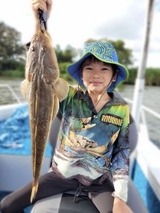 George did well catching his first ever Flathead on a charter with Brad Smith Fishing Charters on the Tweed River.