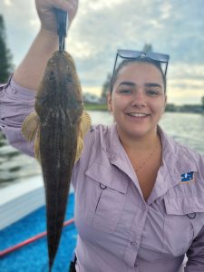 Marissa out fished the boys and caught some nice Flathead on a charter with Brad Smith Fishing Charters on the Tweed River