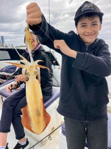 George reeled in this big Arrow Squid from the Broadwater with Clint from Gold Coast River Charters