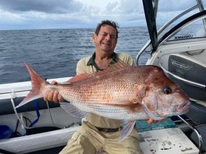 Terry Vince celebrated his Birthday with son Steve in style by catching this trophy 90cm Snapper off the Gold Coast